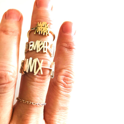 Heirlooms for Hunter Gray and Megan Gray Sterling silver XVDECEMBERMMX-MMXX 10 year anniversary sterling silver matching rings with one 14k gold mmx mmxx ring for Megan gray 3d printed jewelry luxury heirlooms by ambie stapleton 